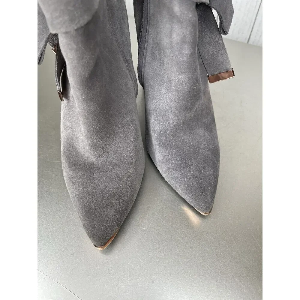 Ted Baker Ankle Boots Bow Accent Women Booties Leather Suede Gray Size 37 US 6
